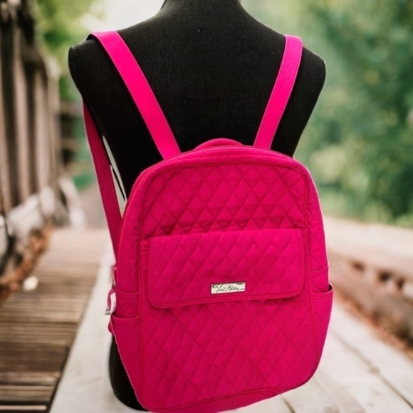 VGUC Vera Bradley HotPink Small Compact Essential Backpack Black Floral Interior - Picture 1 of 16